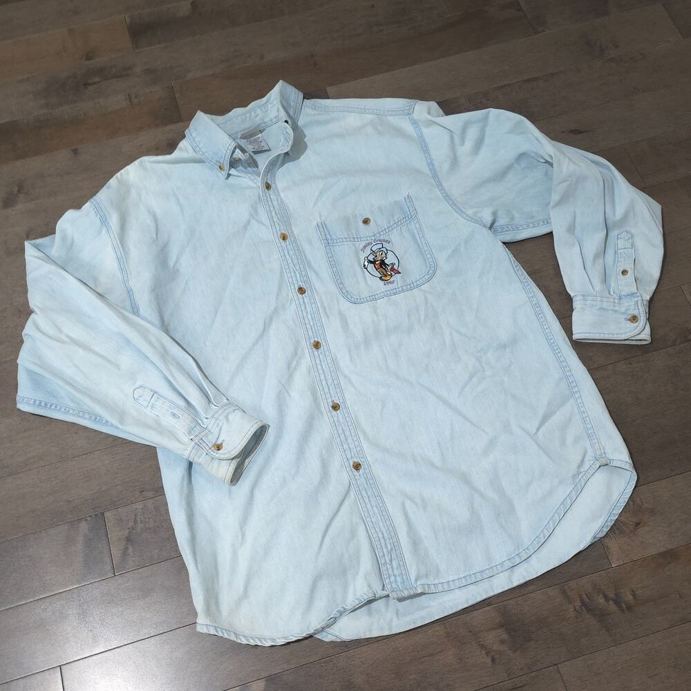 Vintage Disney Catalog Jiminy Cricket Denim Shirt Medium Embroidered 1940 Sz M - Picture 8 of 16